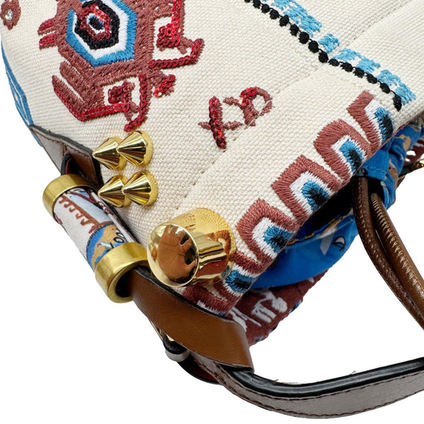 CHRISTIAN LOUBOUTIN Greekaba Embroidered Canvas Crossbody Bag Multicolor