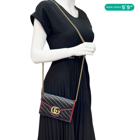 GUCCI Torchon Marmont Vintage Effect Leather Chain Wallet Black 578807