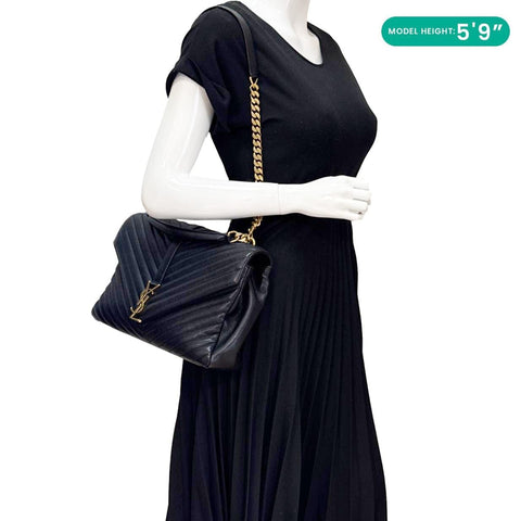 YVES SAINT LAURENT College Large Monogram Chevron Leather Crossbody Bag Black