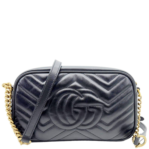 GUCCI GG Marmont Small Matelasse Chevron Leather Camera Bag Black 447632