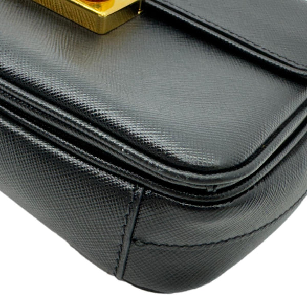 PRADA Sound Mini Saffiano Leather Crossbody Bag Black