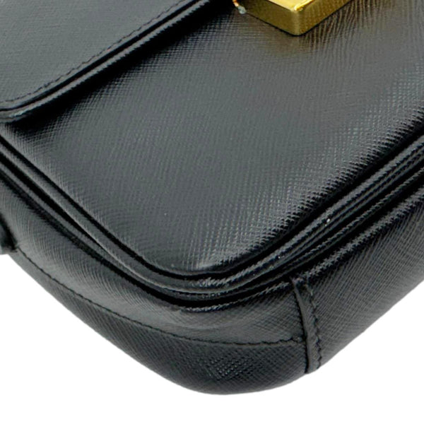 PRADA Sound Mini Saffiano Leather Crossbody Bag Black