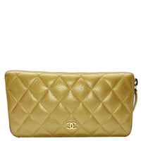 Chanel CC Metallic Gold Quilted Leather Zip Around Wallet