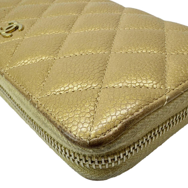 CHANEL CC Quilted Leather Zip Around Wallet Metallic Gold