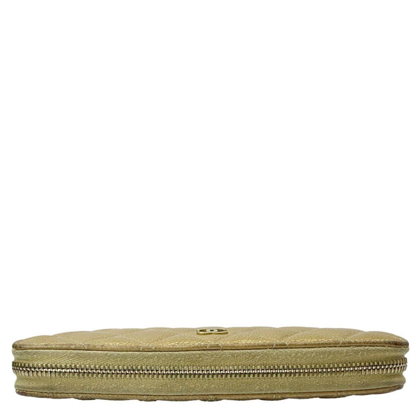 CHANEL CC Quilted Leather Zip Around Wallet Metallic Gold