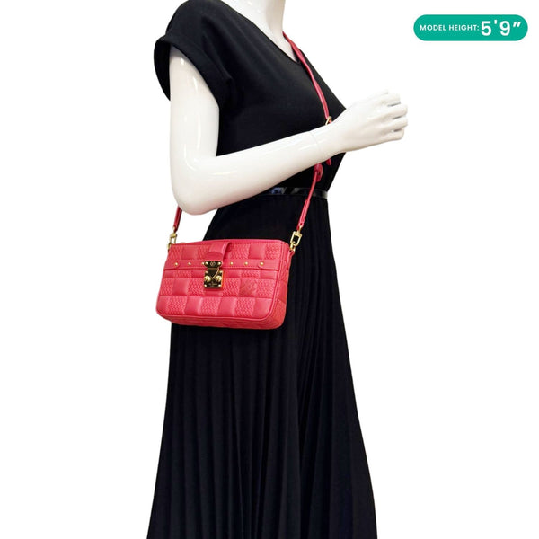 Louis Vuitton Troca PM Damier Lambskin Shoulder Bag Pink - Model Wearing