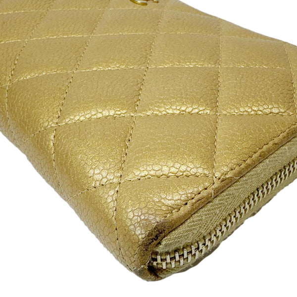 CHANEL CC Quilted Leather Zip Around Wallet Metallic Gold