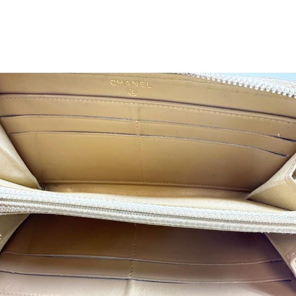 CHANEL CC Quilted Leather Zip Around Wallet Metallic Gold