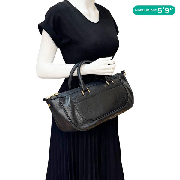 LOUIS VUITTON Dhanura Epi Leather Satchel Bag Black