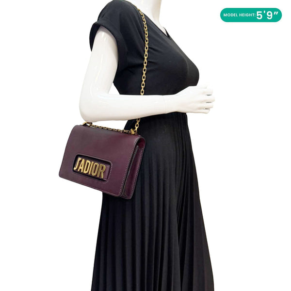 CHRISTIAN DIOR J'Adior Flap Medium Leather Chain Shoulder Bag Burgundy