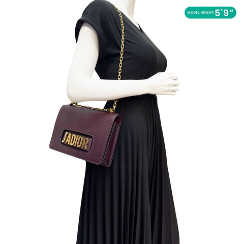 CHRISTIAN DIOR J'Adior Flap Medium Leather Chain Shoulder Bag Burgundy