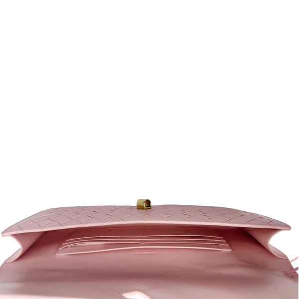 BOTTEGA VENETA Andiamo Woven Leather Clutch Rose