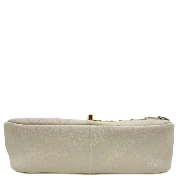 CHANEL Grommet Embellished Chic Flap Quilted Caviar Leather Crossbody Bag Ivory