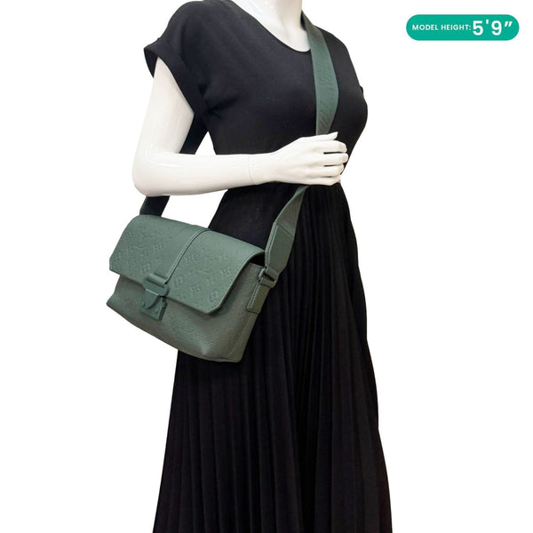 LOUIS VUITTON S-Cape Taurillon Monogram Embossed Leather Messenger Bag Green