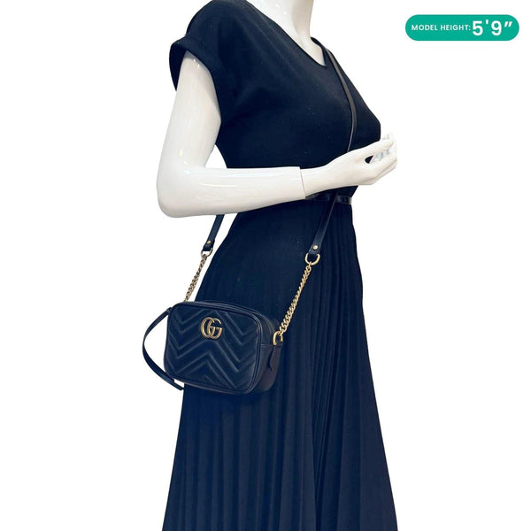 GUCCI GG Marmont Small Calfskin Leather Shoulder Bag Black 448065