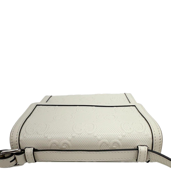 GUCCI GG Tennis Embossed Leather Messenger Bag White 625782