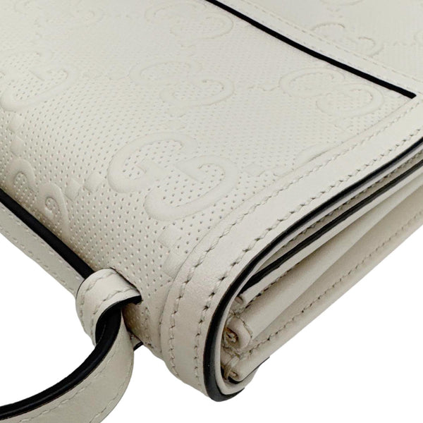 GUCCI GG Tennis Embossed Leather Messenger Bag White 625782