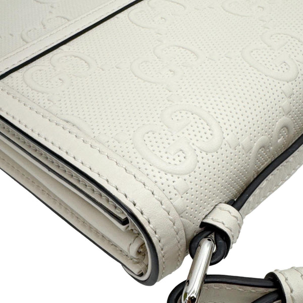 GUCCI GG Tennis Embossed Leather Messenger Bag White 625782