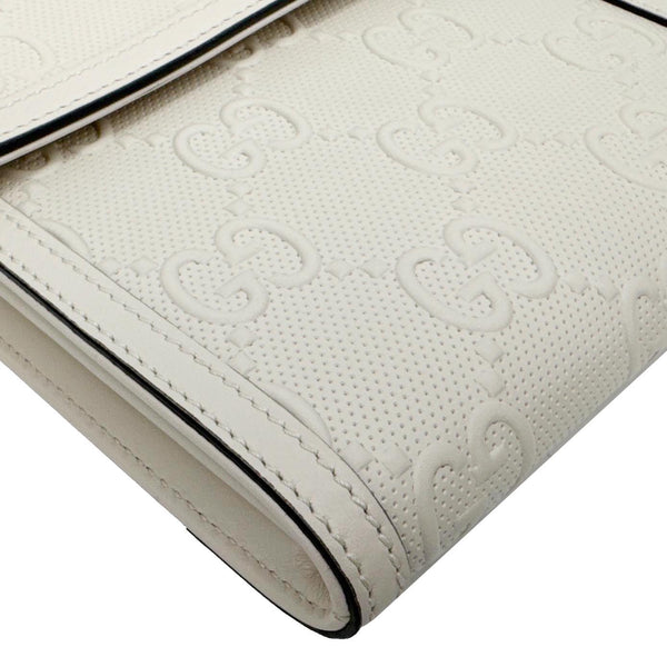 GUCCI GG Tennis Embossed Leather Messenger Bag White 625782
