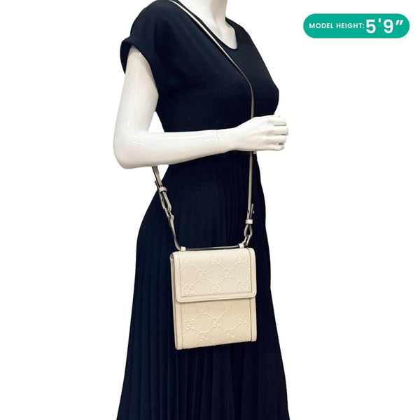 GUCCI GG Tennis Embossed Leather Messenger Bag White 625782