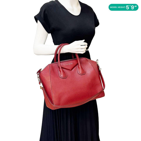 GIVENCHY Antigona Leather Satchel Shoulder Bag Maroon