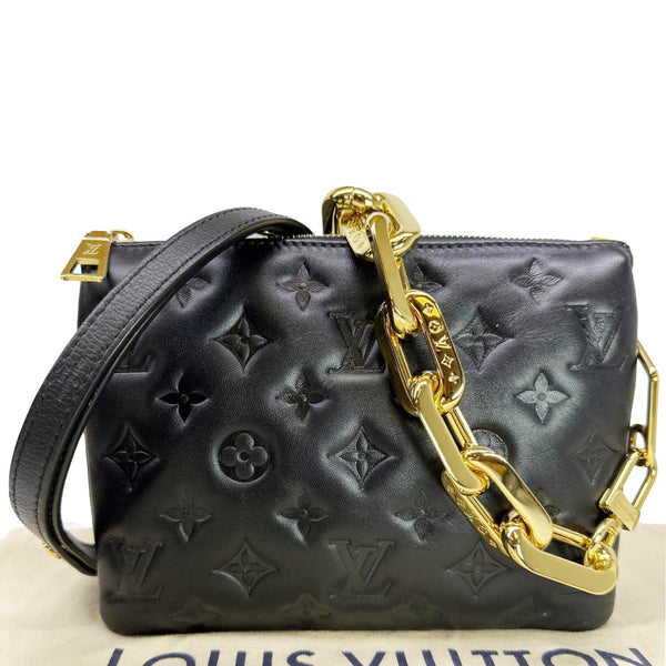LOUIS VUITTON Coussin BB Monogram Embossed Leather Shoulder Bag Black
