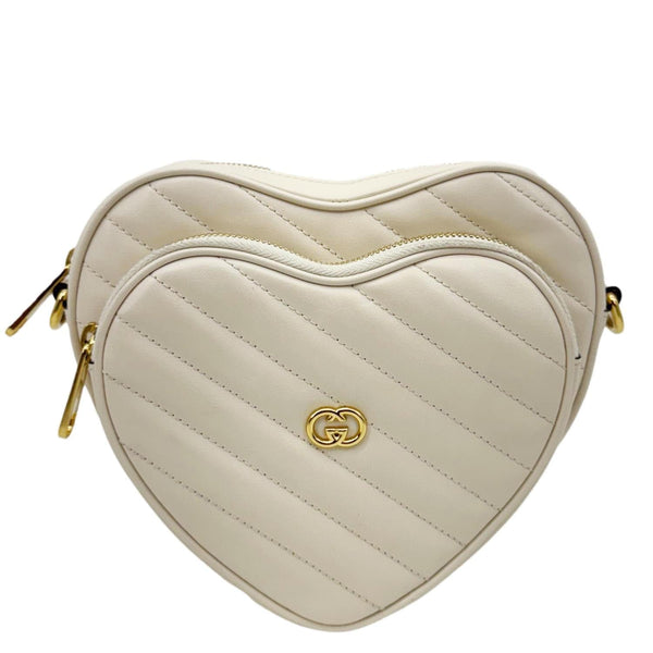 GUCCI Heart Mini Interlocking G Diagonal Matelasse Leather Shoulder Bag Off White 751628