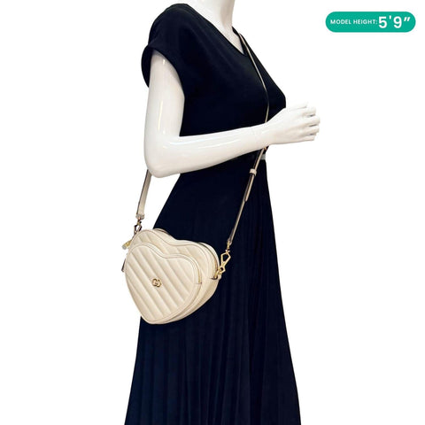 GUCCI Heart Mini Interlocking G Diagonal Matelasse Leather Shoulder Bag Off White 751628