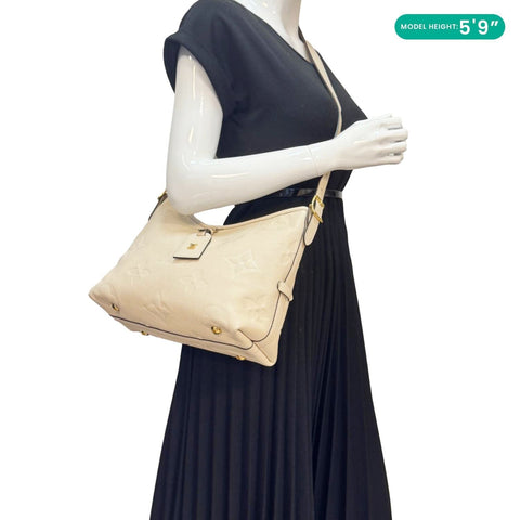 LOUIS VUITTON Carryall PM Monogram Empreinte Leather Shoulder Bag Off White