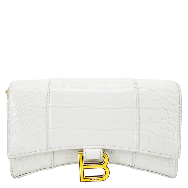 BALENCIAGA Hourglass Leather Wallet On Chain Bag Off White