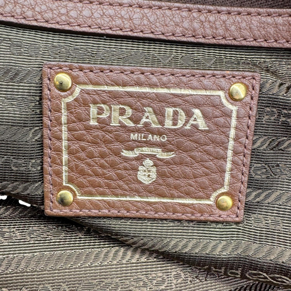 PRADA Vitello Daino Leather Tote Shoulder Bag Brown