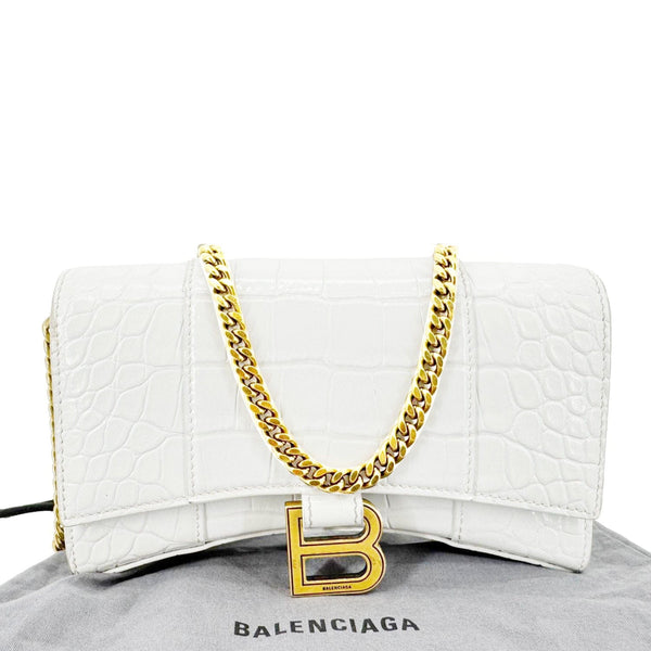 BALENCIAGA Hourglass Leather Wallet On Chain Bag Off White