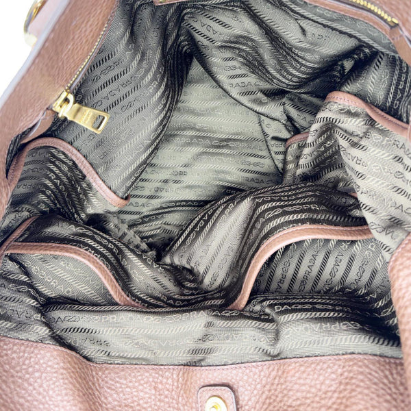 PRADA Vitello Daino Leather Tote Shoulder Bag Brown