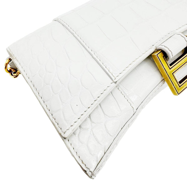 BALENCIAGA Hourglass Leather Wallet On Chain Bag Off White