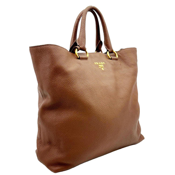 PRADA Vitello Daino Leather Tote Shoulder Bag Brown