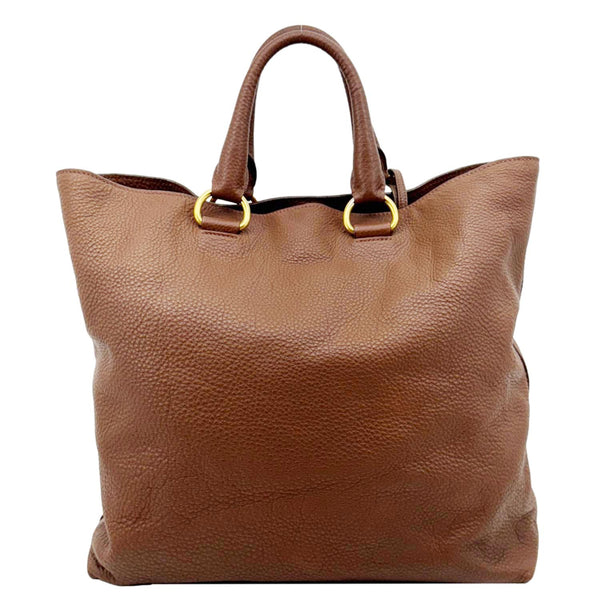 PRADA Vitello Daino Leather Tote Shoulder Bag Brown
