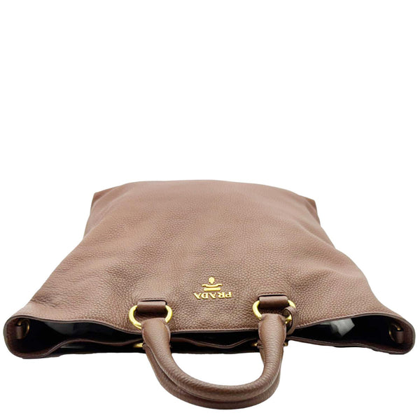 PRADA Vitello Daino Leather Tote Shoulder Bag Brown