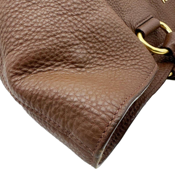 PRADA Vitello Daino Leather Tote Shoulder Bag Brown