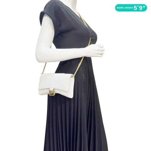 BALENCIAGA Hourglass Leather Wallet On Chain Bag Off White