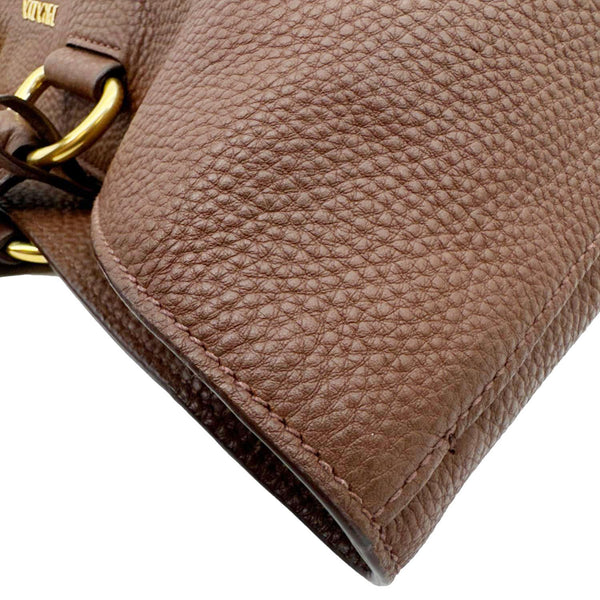 PRADA Vitello Daino Leather Tote Shoulder Bag Brown