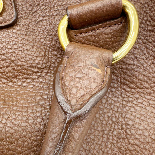 PRADA Vitello Daino Leather Tote Shoulder Bag Brown