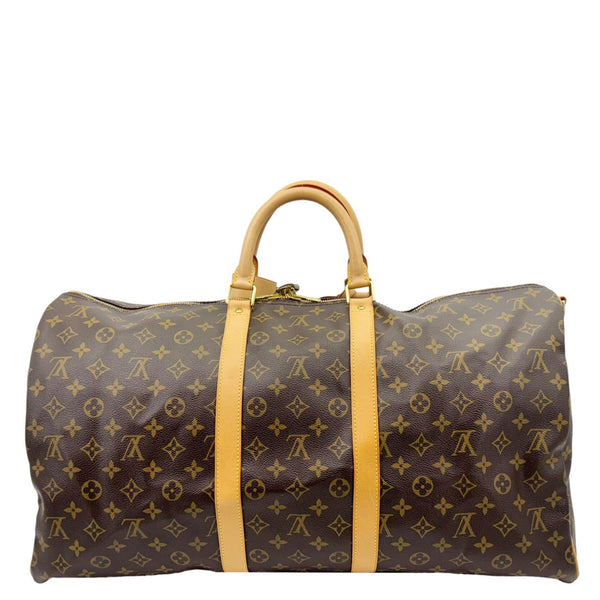 LOUIS VUITTON Keepall 55 Bandouliere Monogram Canvas Travel Bag Brown