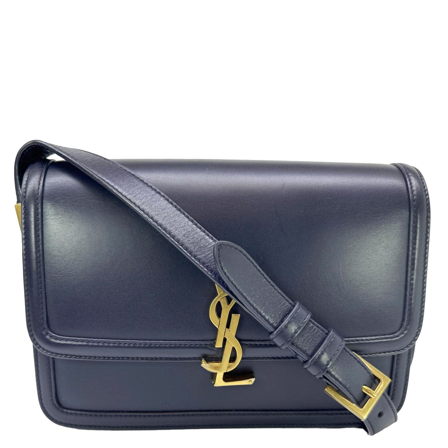 YVES SAINT LAURENT Solferino Medium Leather Shoulder Bag Navy Blue