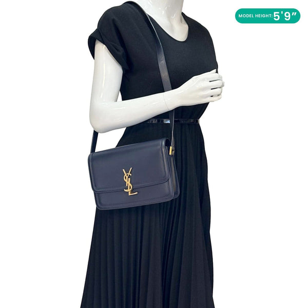 YVES SAINT LAURENT Solferino Medium Leather Shoulder Bag Navy Blue