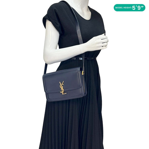 YVES SAINT LAURENT Solferino Medium Leather Shoulder Bag Navy Blue