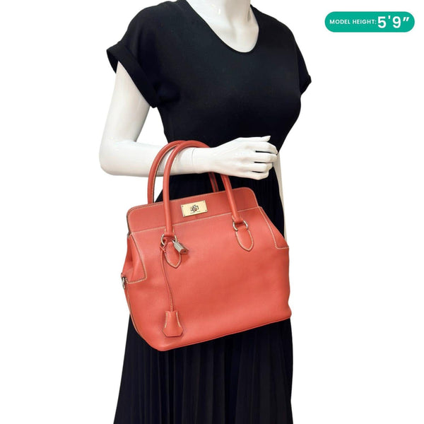 HERMES Toolbox 26 Leather Shoulder Bag Orange