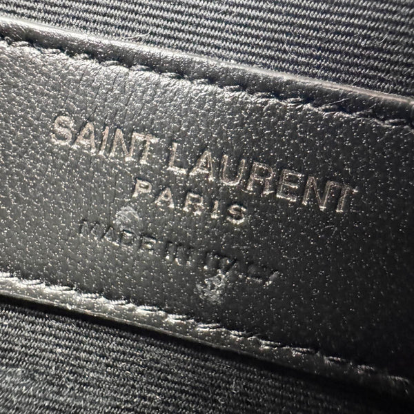 YVES SAINT LAURENT Monogram Bill Grain De Poudre Chevron Leather Zip Pouch Black