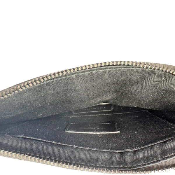 YVES SAINT LAURENT Monogram Bill Grain De Poudre Chevron Leather Zip Pouch Black