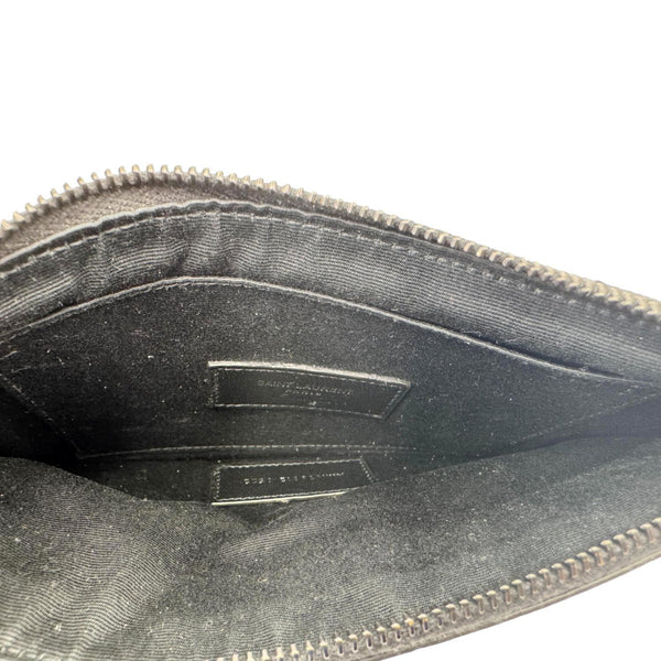 YVES SAINT LAURENT Monogram Bill Grain De Poudre Chevron Leather Zip Pouch Black