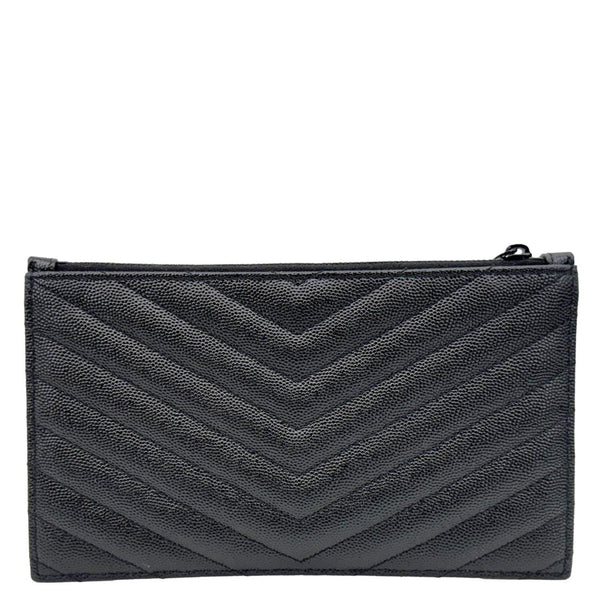 YVES SAINT LAURENT Monogram Bill Grain De Poudre Chevron Leather Zip Pouch Black